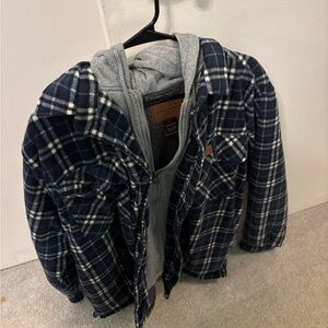 Plaid Blue Jacket with Gray Hoodie